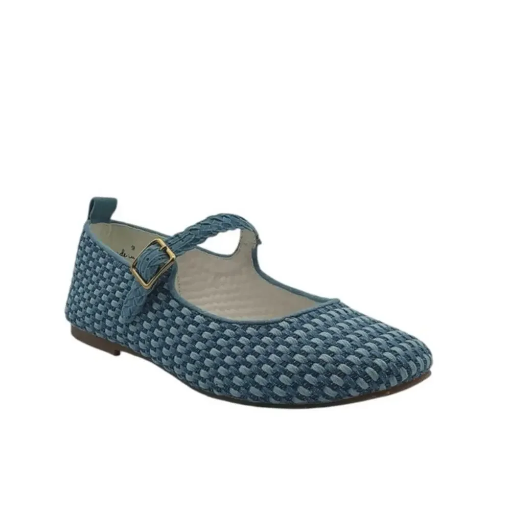 Charlotte Stone Raleigh Woven Mary Jane Ballet Flats Denim Blue Size 9